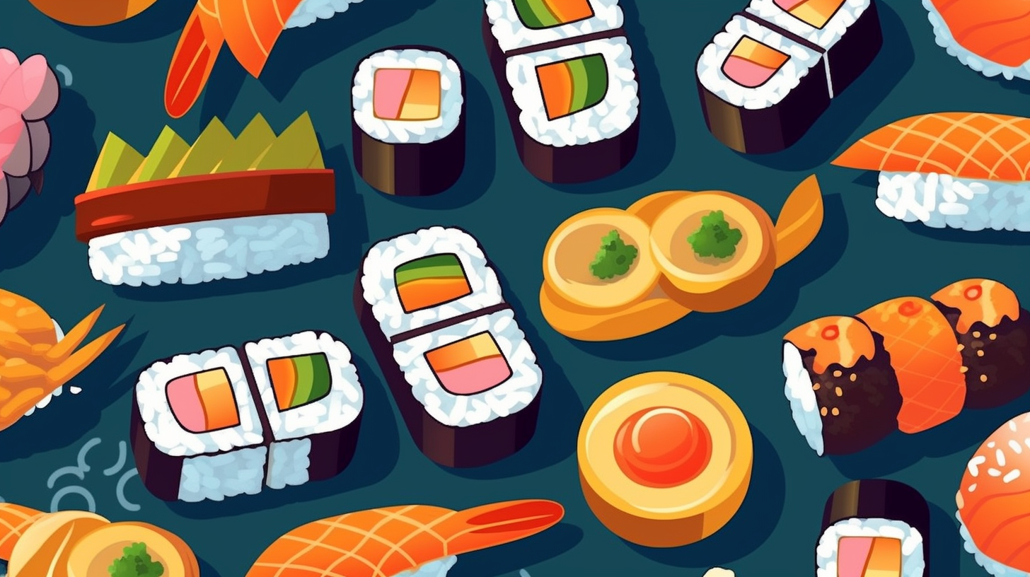 assorted sushi with a blue background
